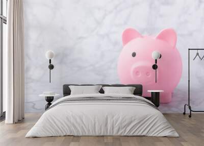 Piggy bank.Piggy bank on white marble.Money accumulation concept.Banking and savings.Investment. Place for text, space for copy. Wall mural