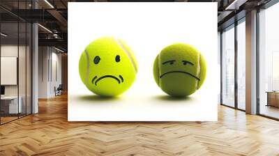 tennis ball with facial expression drawn in black pen, sad, on a white background. Wall mural