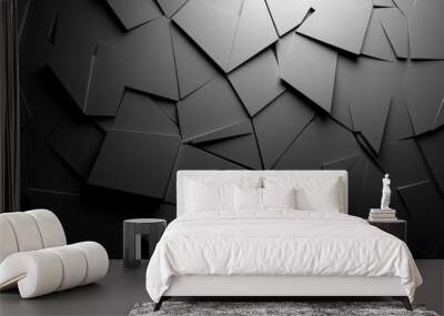 Modern, futuristic, dark background with a triangular block structure. Three dimensional triangle tile pattern. 3D rendering. Wall mural