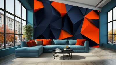 Orange and blue polygons create an abstract geometric background. Wall mural