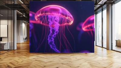 (seamless, repeatable, tiled pattern of blacklight jellyfish) Wall mural