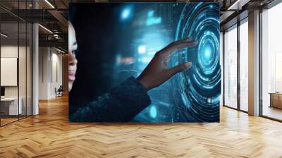 A black female African American IT specialist analyzes privacy leaks in a technology business based on AI. Wall mural