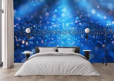 A bright glittery blue background is blurred in three dimensions. Wall mural