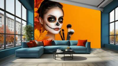 A creepy orange background is the perfect backdrop for holiday helloween makeup. Wall mural