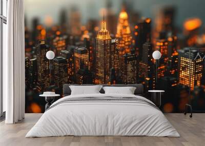 A dark cityscape is invaded by a digital virus. Wall mural