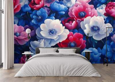 A gorgeous illustration of peony flowers in a romantic wedding celebration background wallpaper. Wall mural