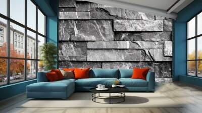 A gray wallpaper with a modern abstract stone tile pattern. Wall mural