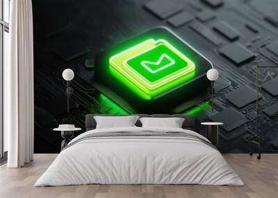 A green Word document technology concept with a neon light symbol in the middle of the page. The symbol is set on a black background with high tech flooring. Wall mural