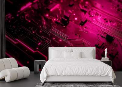 A technical structure with futuristic geometric lines. Connection concept with copy-space in red and pink. Wall mural