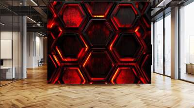 Abstract background hexagon pattern with red glowing lights Wall mural