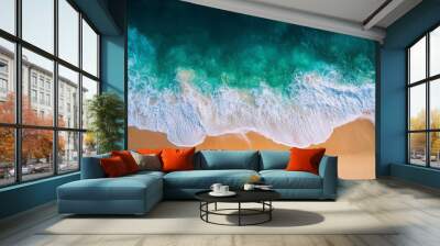 Aerial view of sandy beaches and clear blue waters during the day Wall mural