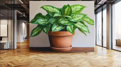 An extreme close-up watercolor painting of a potted house plant Wall mural