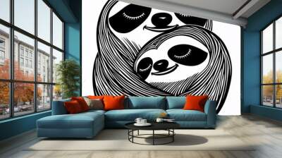 An illustration of two sloths hugging each other. The illustration can be used for a cover, card, postcard, poster, brochure, or print. Wall mural