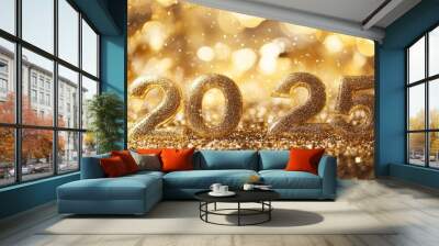 An image of 2025 with a gold background is shown Wall mural