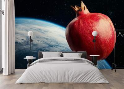 An image of a pomegranate floating in space, a surreal concept Wall mural