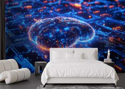 An intelligent background with digital circuits and neural pathways Wall mural