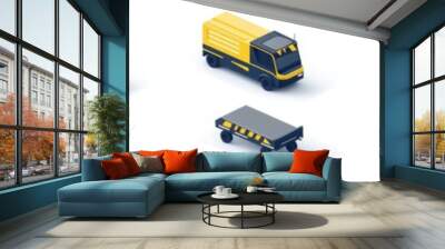 An isolated white background shows a yellow taxi sedan and a minivan in detailed isometric illustrations. Wall mural