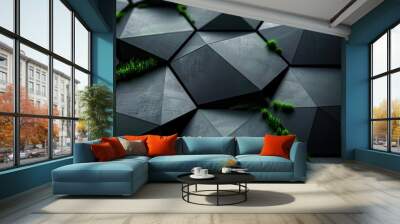 Background with black and green polygon shapes, free space for design. Modern technology innovation concept background. Wall mural