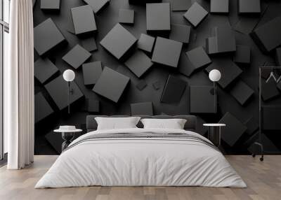 Black, geometric 3D background design with simple futuristic forms. 3D rendering. Wall mural