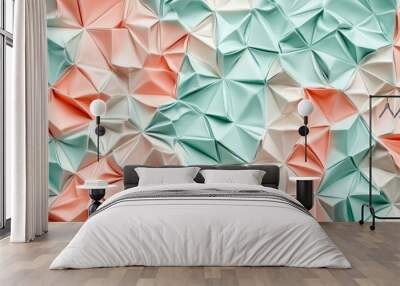 Colors include teal and peach in an abstract geometric pattern. Wall mural