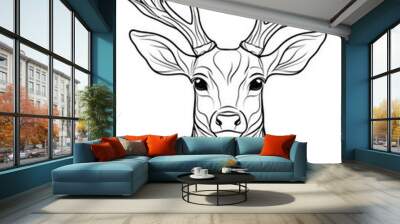 Creating a harmonious connection between nature and spirituality, this deer head, rendered in intricate line art, sits within a captivating mandala. Wall mural