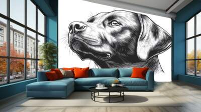 Hand drawn line art engraving of a farm dog head Wall mural