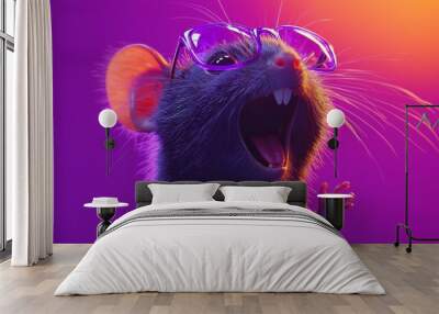 Illustration of a rat with glasses. Typical anthopomorphic creature. Cartoon character for advertising and marketing. Funny character for graphic design. Wall mural