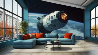 Illustration of a science fiction space ship in black and white Wall mural