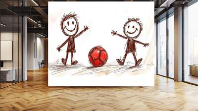 Illustration of two soccer players and a ball in an isolated modern style Wall mural