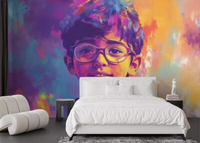 International Youth Day background illustration featuring a happy young person. Wall mural