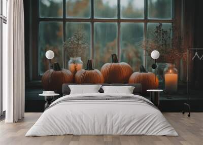 It was a creepy atmosphere in the house, with pumpkins and candles everywhere Wall mural