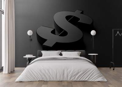 Money cash dollar sign finance currency usd symbol 3d black illustration isolated background business bank investment concept. Rich design economy luxury wealth exchange metal icon. Wall mural