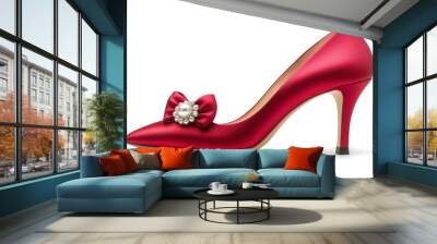 On a light background, red high heels shine Wall mural