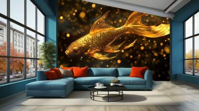 Photorealistic golden fish. Wall mural