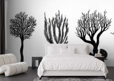 Seaweed, corals, sea alga, and clam in modern setting. Wall mural