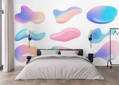 Set of bright gradient bubble geometric shapes on white background to create a modern and colorful abstract design element Wall mural