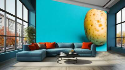 Single potato isolated on a color background, emphasizing its texture. Wall mural