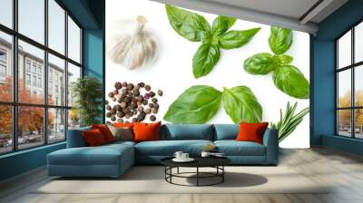 Spices and herbs isolated on a white background, food ingredient for cooking, healthy vegetables, high fiber and vitamin content. Wall mural