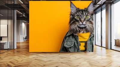 Stock cat wearing fashion clothes. Wall mural