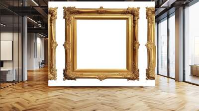 Stock illustration of a gilded antique rectangle frame for photos isolated on white. Wall mural