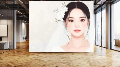 Stunning white background with floral accents of an elegant bride Wall mural