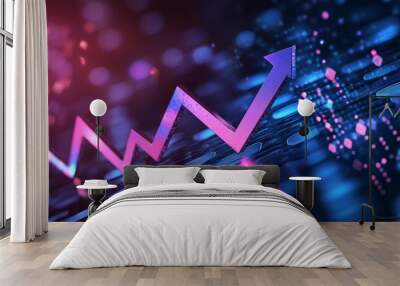 This 3D rendering depicts a financial chart with an upward arrow and data points on a white background, symbolizing market growth and financial trends. Wall mural