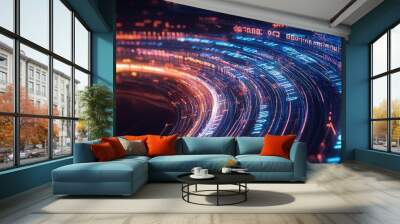 This blue and white spiral represents data and technology in an abstract way. Wall mural