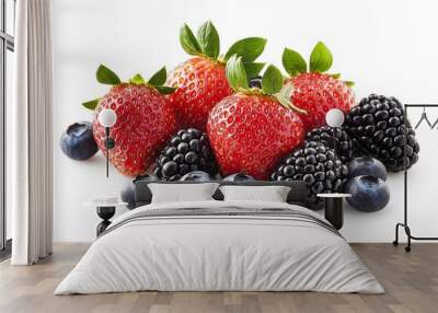 This colorful collection of strawberries, blackberries, raspberries, and blueberries features cut-outs of each of the fruits Wall mural