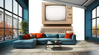 This is a vintage television monitor screen with empty display on an isolated background. It is a flat view of a computer screen, an electronic device for showing details. Wall mural