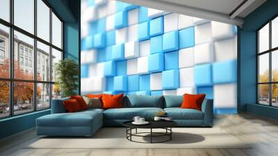 Translucent blocks neatly arranged with a blue, contemporary tech background. 3D render. Wall mural