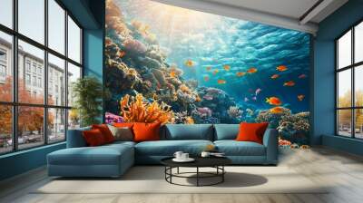 underwater scene of picturesque coral reefs. Wall mural