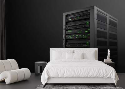 Using 3D graphics, a server rack is shown against the wall in a server room data center. Wall mural