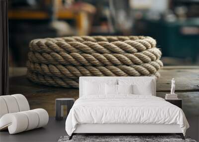 Using a rope twisted into a circle on a table, the background is interesting, Wall mural