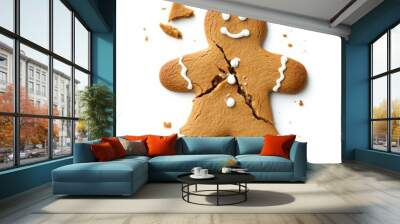 Using a shattered gingerbread man as a fun shattered symbol as a clever humorous joke with a crumbled gingerbread dessert made out of baked dough, this design is funny, sweet, and delicious. Wall mural